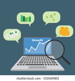 Flat design concept for smart investment, finance, banking, market data analytics, strategic management, financial planning. Business diagram graph chart. Investment growth. 