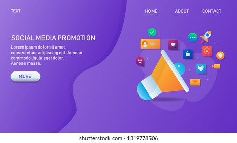 Flat design concept, Social media promotion, Digital marketing, Advertising on Social network, vector banner with icons
