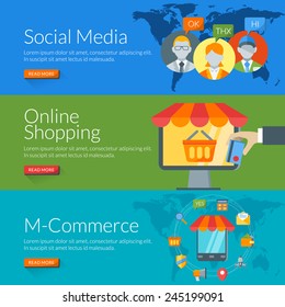Flat design concept for social media, online shopping and m-commerce. Vector illustration for web banners and promotional materials