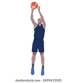 Flat design concept with sportsman playing basketball. Vector illustration isolated on white background