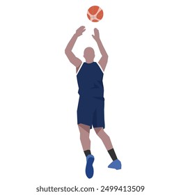 Flat design concept with sportsman playing basketball. Vector illustration isolated on white background