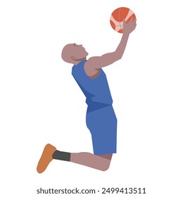 Flat design concept with sportsman playing basketball. Vector illustration isolated on white background