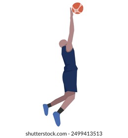 Flat design concept with sportsman playing basketball. Vector illustration isolated on white background