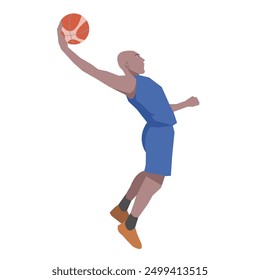 Flat design concept with sportsman playing basketball. Vector illustration isolated on white background