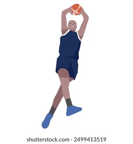 Flat design concept with sportsman playing basketball. Vector illustration isolated on white background