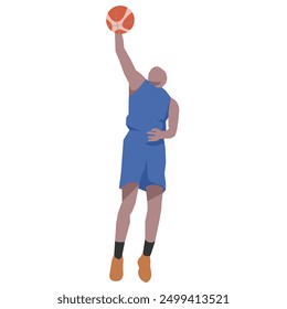 Flat design concept with sportsman playing basketball. Vector illustration isolated on white background