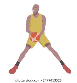 Flat design concept with sportsman playing basketball. Vector illustration isolated on white background