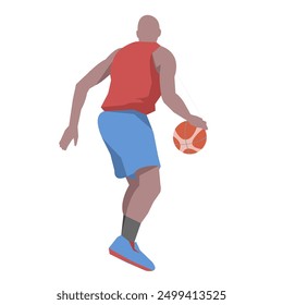 Flat design concept with sportsman playing basketball. Vector illustration isolated on white background