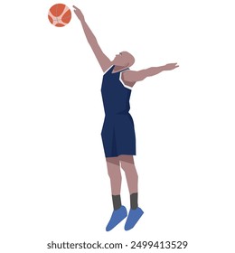 Flat design concept with sportsman playing basketball. Vector illustration isolated on white background