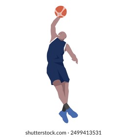 Flat design concept with sportsman playing basketball. Vector illustration isolated on white background