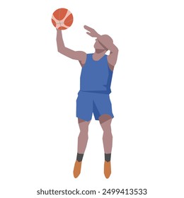 Flat design concept with sportsman playing basketball. Vector illustration isolated on white background