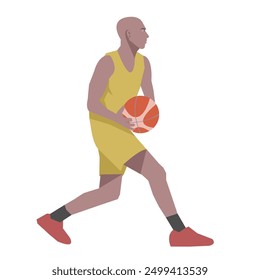 Flat design concept with sportsman playing basketball. Vector illustration isolated on white background