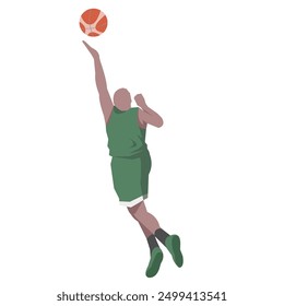 Flat design concept with sportsman playing basketball. Vector illustration isolated on white background