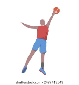 Flat design concept with sportsman playing basketball. Vector illustration isolated on white background