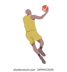 Flat design concept with sportsman playing basketball. Vector illustration isolated on white background