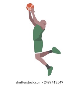 Flat design concept with sportsman playing basketball. Vector illustration isolated on white background