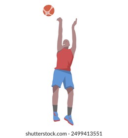 Flat design concept with sportsman playing basketball. Vector illustration isolated on white background