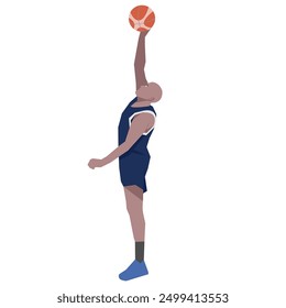 Flat design concept with sportsman playing basketball. Vector illustration isolated on white background