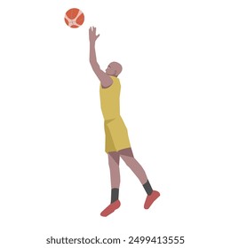 Flat design concept with sportsman playing basketball. Vector illustration isolated on white background