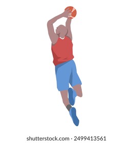 Flat design concept with sportsman playing basketball. Vector illustration isolated on white background