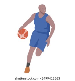 Flat design concept with sportsman playing basketball. Vector illustration isolated on white background