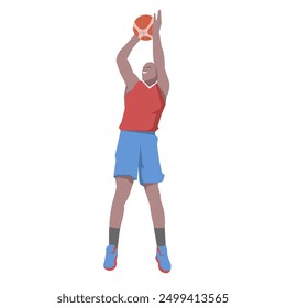 Flat design concept with sportsman playing basketball. Vector illustration isolated on white background