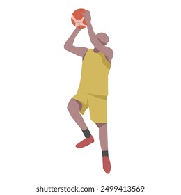 Flat design concept with sportsman playing basketball. Vector illustration isolated on white background