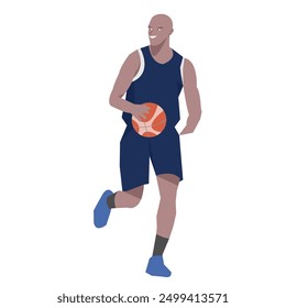 Flat design concept with sportsman playing basketball. Vector illustration isolated on white background