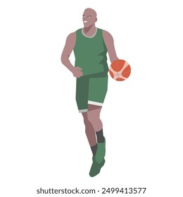 Flat design concept with sportsman playing basketball. Vector illustration isolated on white background