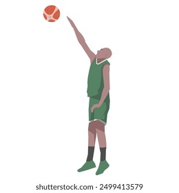 Flat design concept with sportsman playing basketball. Vector illustration isolated on white background