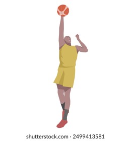 Flat design concept with sportsman playing basketball. Vector illustration isolated on white background