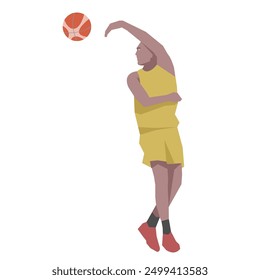 Flat design concept with sportsman playing basketball. Vector illustration isolated on white background