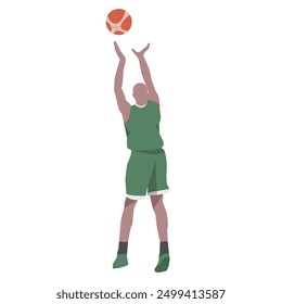 Flat design concept with sportsman playing basketball. Vector illustration isolated on white background