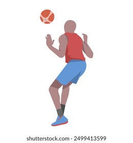 Flat design concept with sportsman playing basketball. Vector illustration isolated on white background