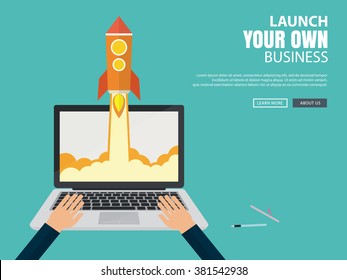 flat design concept for startup business,launch your own business or website,online business project