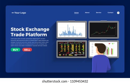 Flat design concept stock exchang and trader. Financial market business with graph chart analysis. Vector illustrations.