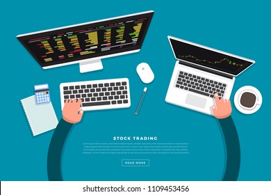 Flat design concept stock exchang and trader. Financial market business with graph chart analysis. Isometric Vector illustrations.