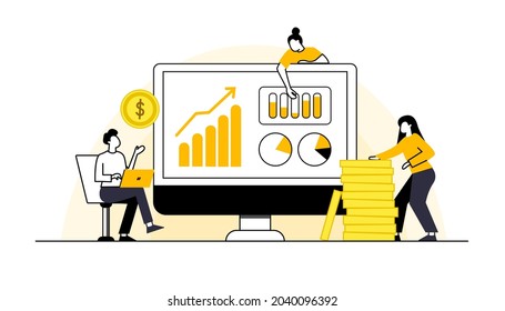 Flat design concept stock exchang and trader. Financial market business with graph chart analysis. Isometric Vector illustrations.