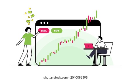 Flat design concept stock exchang and trader. Financial market business with graph chart analysis. Isometric Vector illustrations.