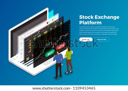 Flat design concept stock exchang and trader. Financial market business with graph chart analysis. Isometric Vector illustrations.