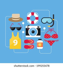 Flat Design Concept Summer Accessories and Summer Icons Vectors