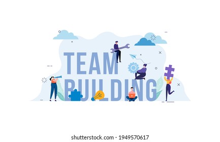 Flat design concept of team building, teamwork, team management illustration