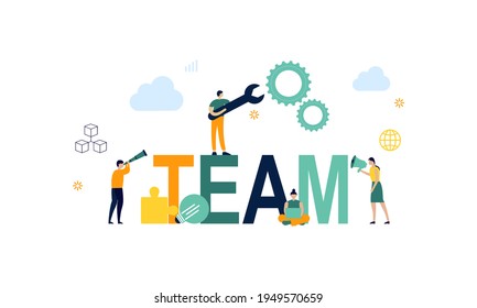Concepto de diseño plano de creación de equipos, trabajo en equipo, ilustración de gestión de equipos