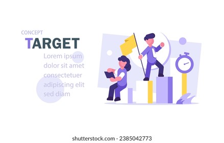 Flat design concept teamwork to build organizational success By setting the right marketing target. Vector illustrations