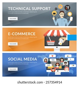 Flat design concept for technical support, e-commerce, social media