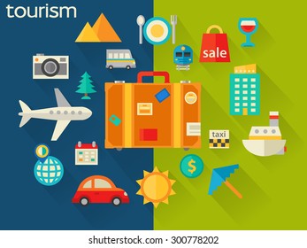 Flat design concept for travel and tourism