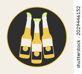 flat design concept two bottles drink art of beer cheers isolated cartoon and lemon vector on black background. corona relax enjoy summer holiday illustration graphic. stop the coronavirus concept art