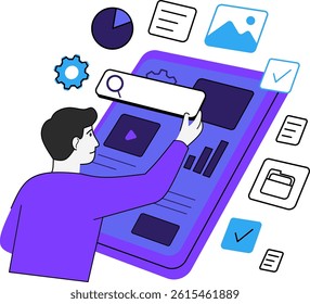 Flat Design Concept of UI UX Design, Data Analysis and Digital Dashboard Interface