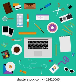 Flat design concept. Vector illustration of workplace.