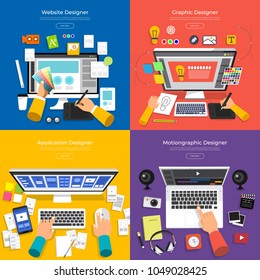 Flat Design Concept Vector Set Designer Of Website, Graphic, Application And Motion Graphic. Vector Illustrate.